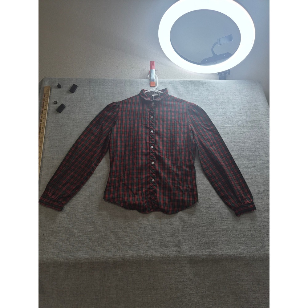 Step Up Shirt Womens Multicolor Plaid Puff Sleeve Streetwear Casual Button Up